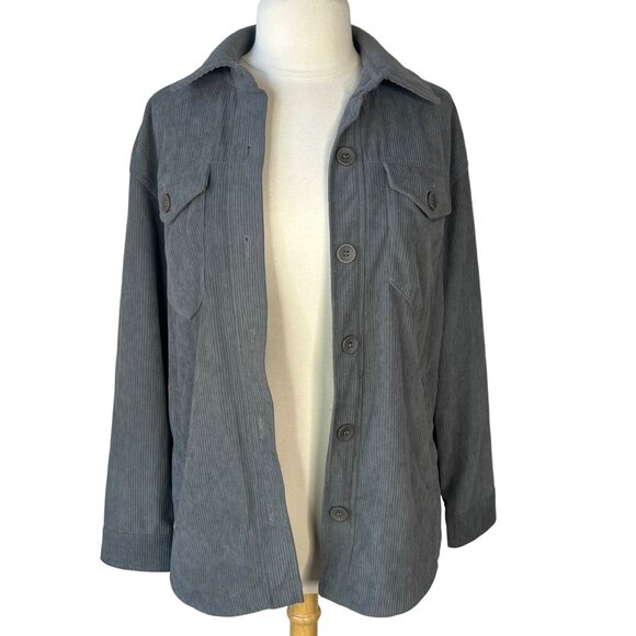Avec Les Filles Button Front Corduroy Shirt Jacket Womens Medium Gray - Picture 5 of 11